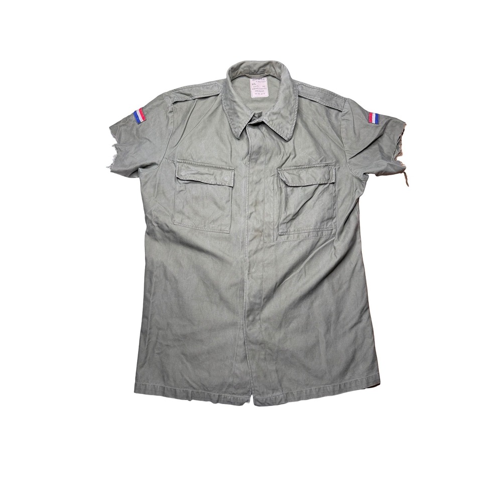 Vintage Dutch Netherlands Army military green cotton canvas button shirt jacket